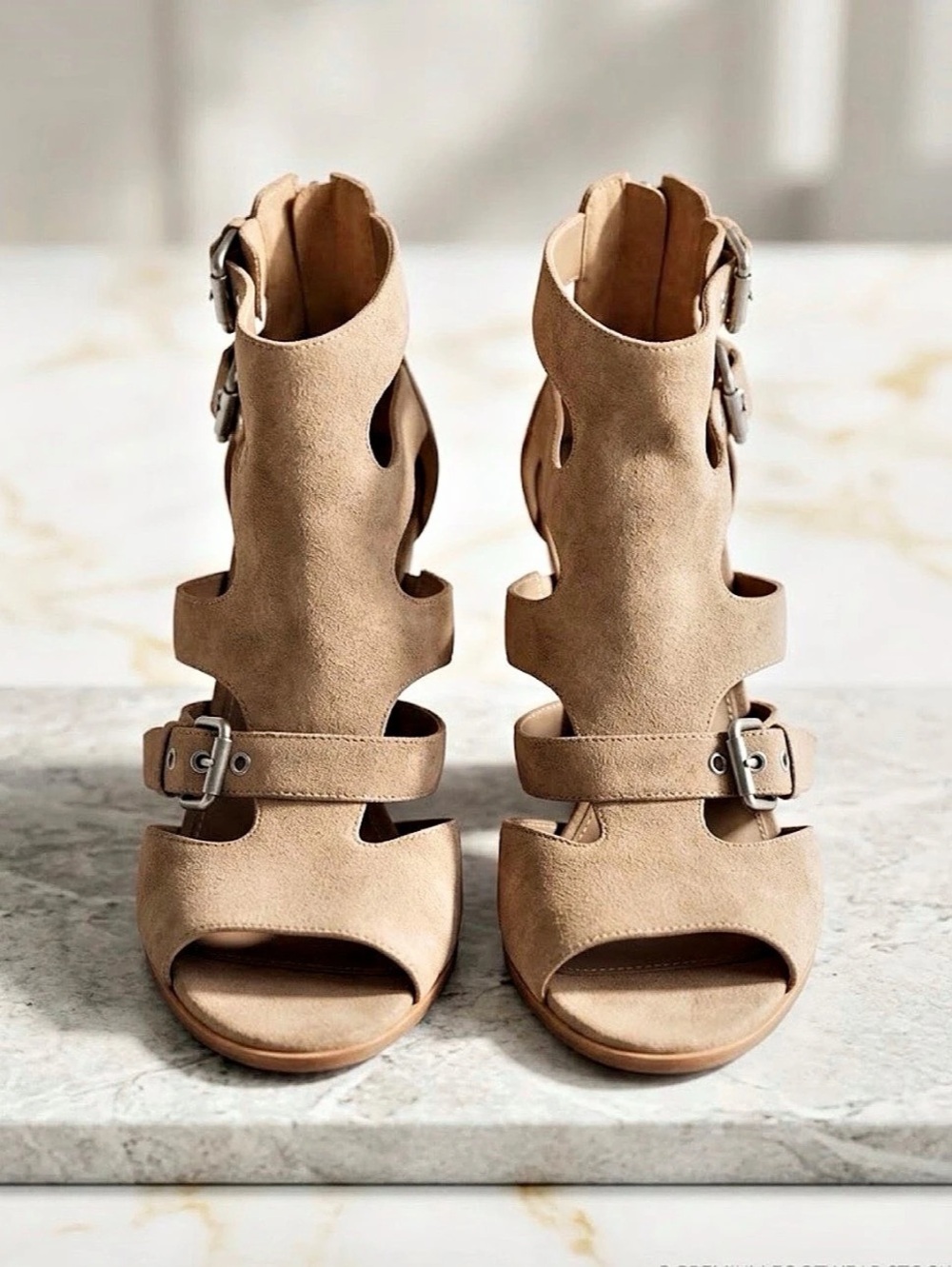 Marc Fisher Paradox Suede Block Heel Sandal Strappy Block Heel Sandals in Brown
